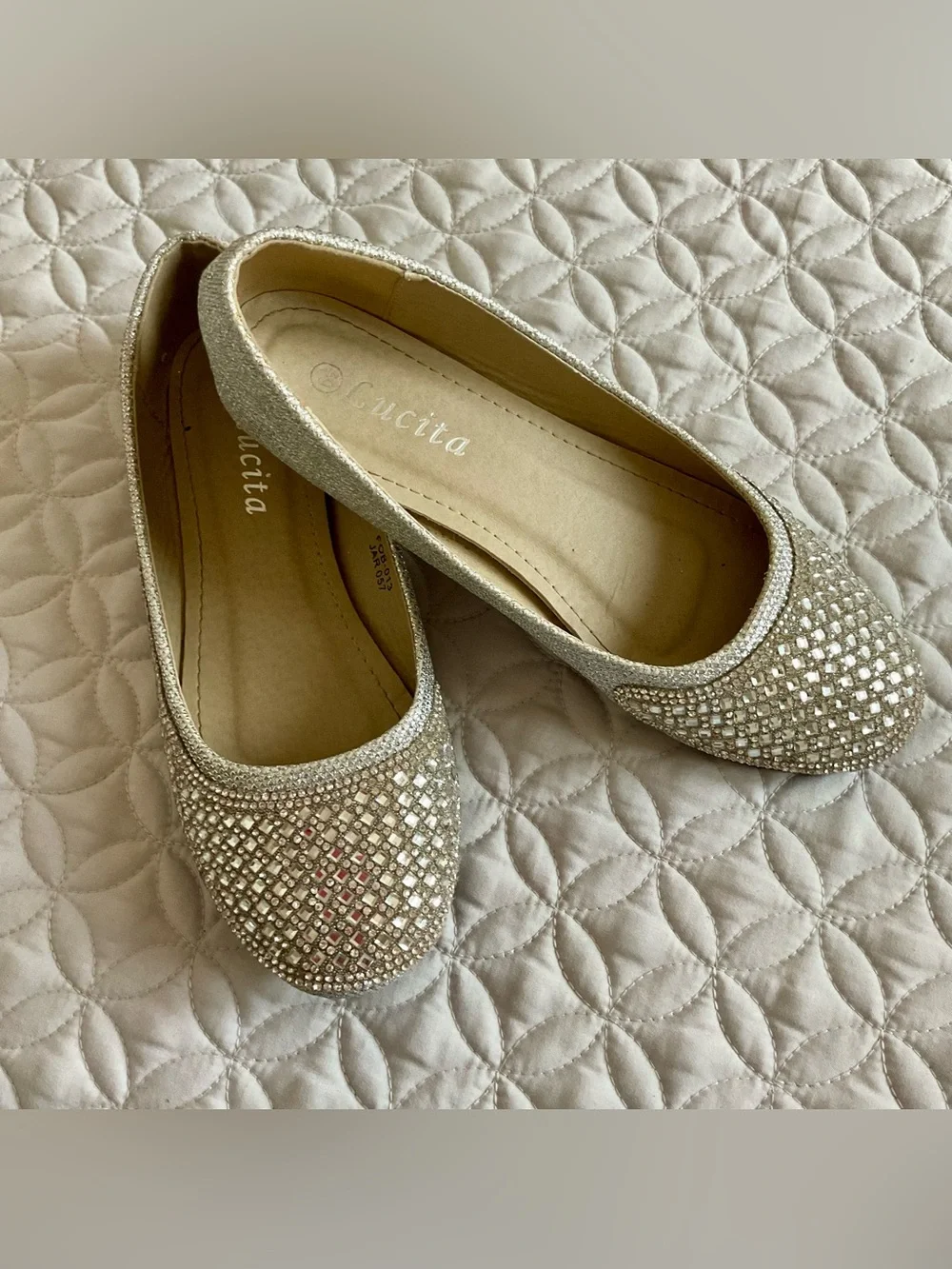 Lucita Silver Sequin Ballerina Flats Size 6.5 in Box